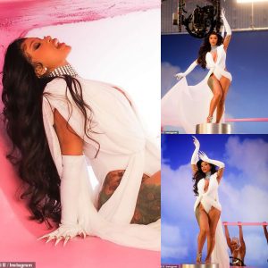 Cardi B bares her curves in a leotard behind scenes of her new video Up... after revealing she is often 'surprised' by 'nasty' reactions to her music