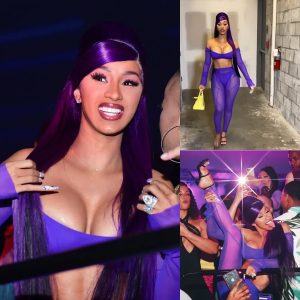 Cardi B shows off her toned figure in head-to-toe purple... after celebrating the Super Bowl in Miami