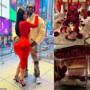 A giant rose bear, heart shaped balloons and a personalised fast food meal: Inside Cardi B and Offset's ultra romantic Valentine's Day