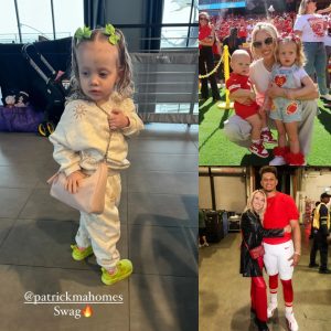 Before the 2024 Super Bowl, Sterling, the 2-year-old daughter of Patrick and Brittany Mahomes, models a $2K Prada bag