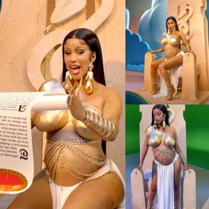 Cardi B Reveals Her Bare Baby Bump In Sexy Gold Crop Top For ‘Rumors’ Video With Lizzo — Watch