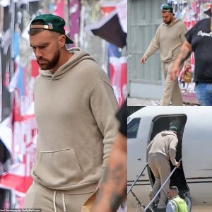 Chiefs star Travis Kelce grimaced as get McDonald’s before leaving Argentina after kissing Taylor swift at her concert