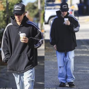 Justin Bieber steps out in a baggy Balenciaga hoodie as he grabs coffee in West Hollywood