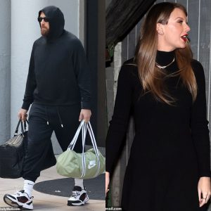 Travis Kelce Rocks Sleek All-Black Look on His Way to SoFi Stadium, While Taylor Swift Gears Up for the Golden Globes