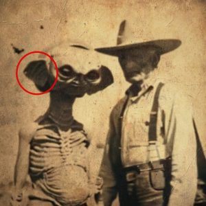 Ancient photo shows farmers encountering mysterious aliens with big ears.