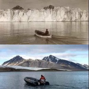 The Arctic Ocean photographed in the same place 105 years ago vs. today.