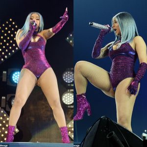 Cardi B dazzles in skin-tight purple bodysuit and fishnet stockings as she hits the stage at BET Experience... a day after indictment -News