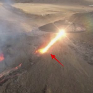 A surveillance aircraft recorded a video of a UFO flying over a volcano in Iceland, resulting in its eruption.