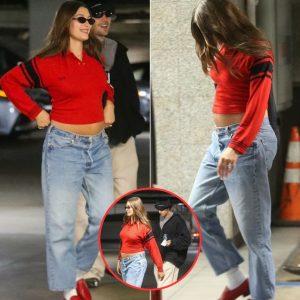 Hailey Bieber Shows Off Baby Bump in Stylish Red Sweater During Outing with Justin in Los Angeles -News