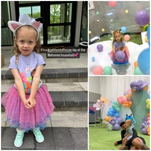 Check out these adorable family photos taken by Brittany and Patrick Mahomes at Gabby's dollhouse party at their place!