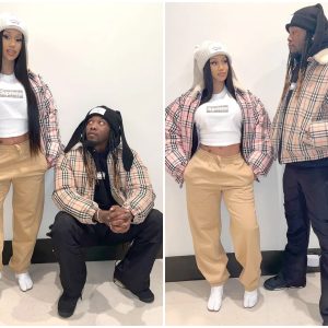 Cardi B and Spouse Offset Twin in Matching Burberry Coats for ‘Night out on the town’